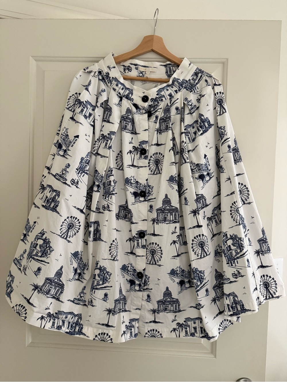 Maje White Midi Skirt with Navy Scenic Print Japomy Printed Midi Skirt 38